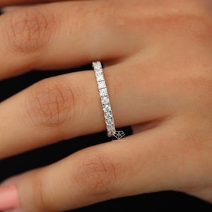 3/4 Eternity Lab Grown Diamond Wedding Band, 2mm Lab Diamonds Solid White Gold Matching Band, Stackable Band, Diamond Wedding Band