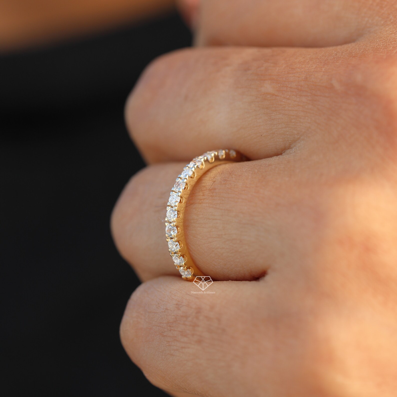 2mm Half Eternity Moissanite Diamond Wedding Band, 14K Solid Gold Band ...