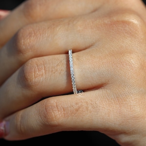 1.4mm Full Eternity Moissanite Wedding Band For Her, Eternity Ring Pave Wedding Band, Moissanite Band, 14K Solid White Gold Anniversary Band