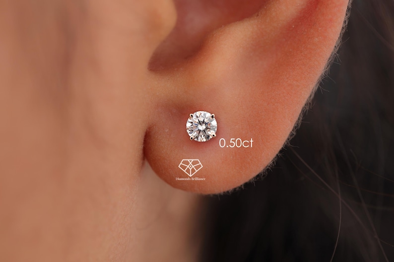 0.10 to 1 Carat Diamond Studs for Women, Single/half Pair Lab Grown