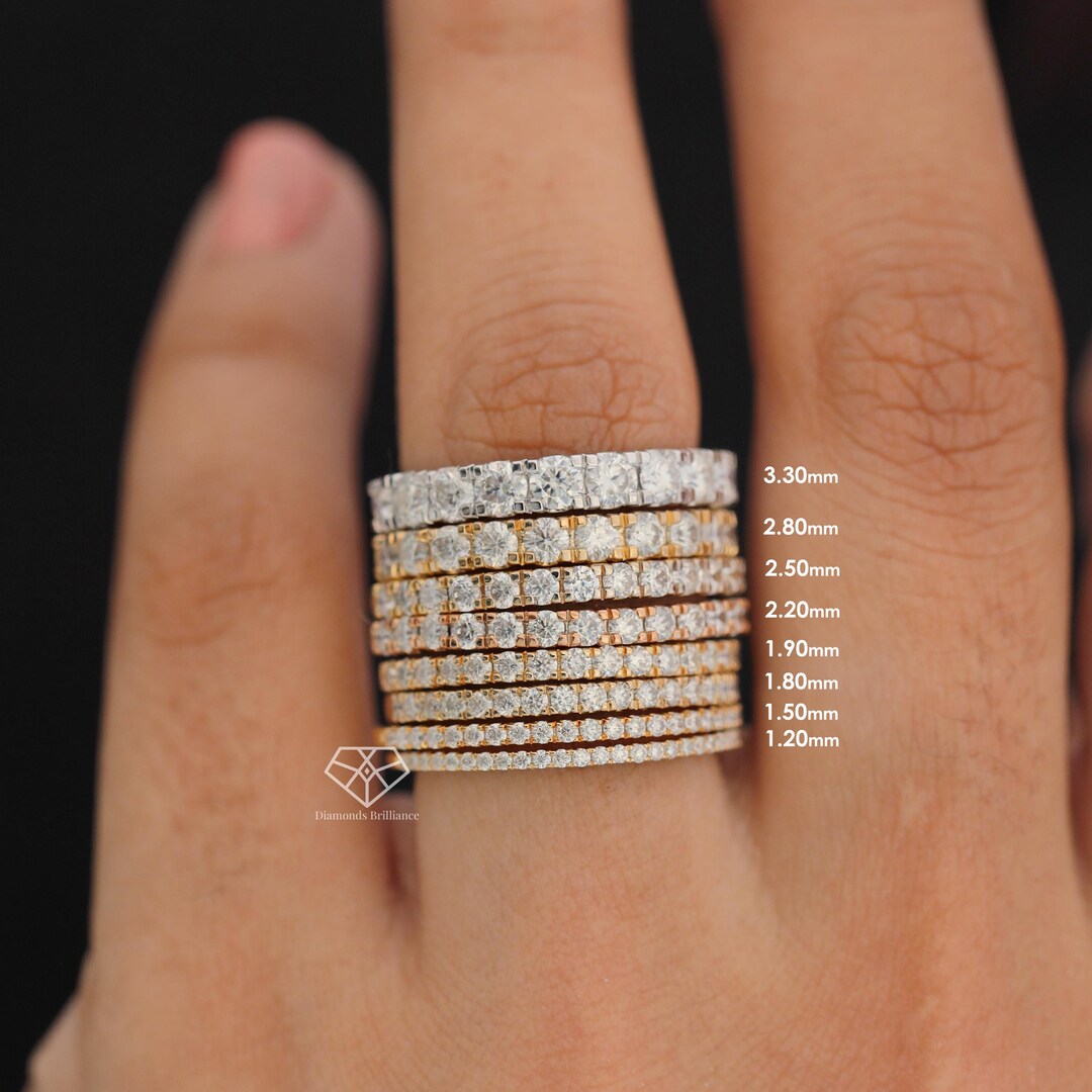 Round Cut Moissanite Diamond Wedding Ring / 14k Solid Gold Half ...