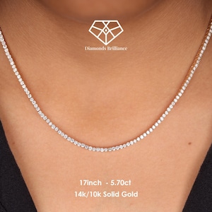 Lab Grown Diamond Tennis Necklace, 5.70 Ct Diamond 10k/14k Solid Gold Tennis Necklace 17 inch  Lab Grown Diamond Tennis Necklace For Her
