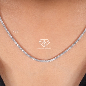 7 Ct Diamond Tennis Necklace, 16  Inch Diamond Tennis Necklace, 14k Gold Lab Grown Diamond Necklace, Diamond Necklace For Her / Him