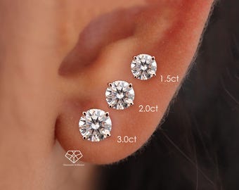Lab Grown Diamond Stud Earrings/ 0.50-5.0 carat Diamond Studs/ 14K Solid White Gold IGI certified / 4-prong Martini Push Back Earrings