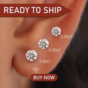 0.5 to 5 carat Lab Grown Diamond Stud Earrings 14k Solid Gold 3 Prong Diamond Studs Martini Screw Back stud Earring IGI Certified stud