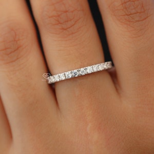 Bague diamant moissanite d'éternité complète, Alliance moissanite platine 2 mm, bague diamant d'éternité complète, bague diamant platine, PT950