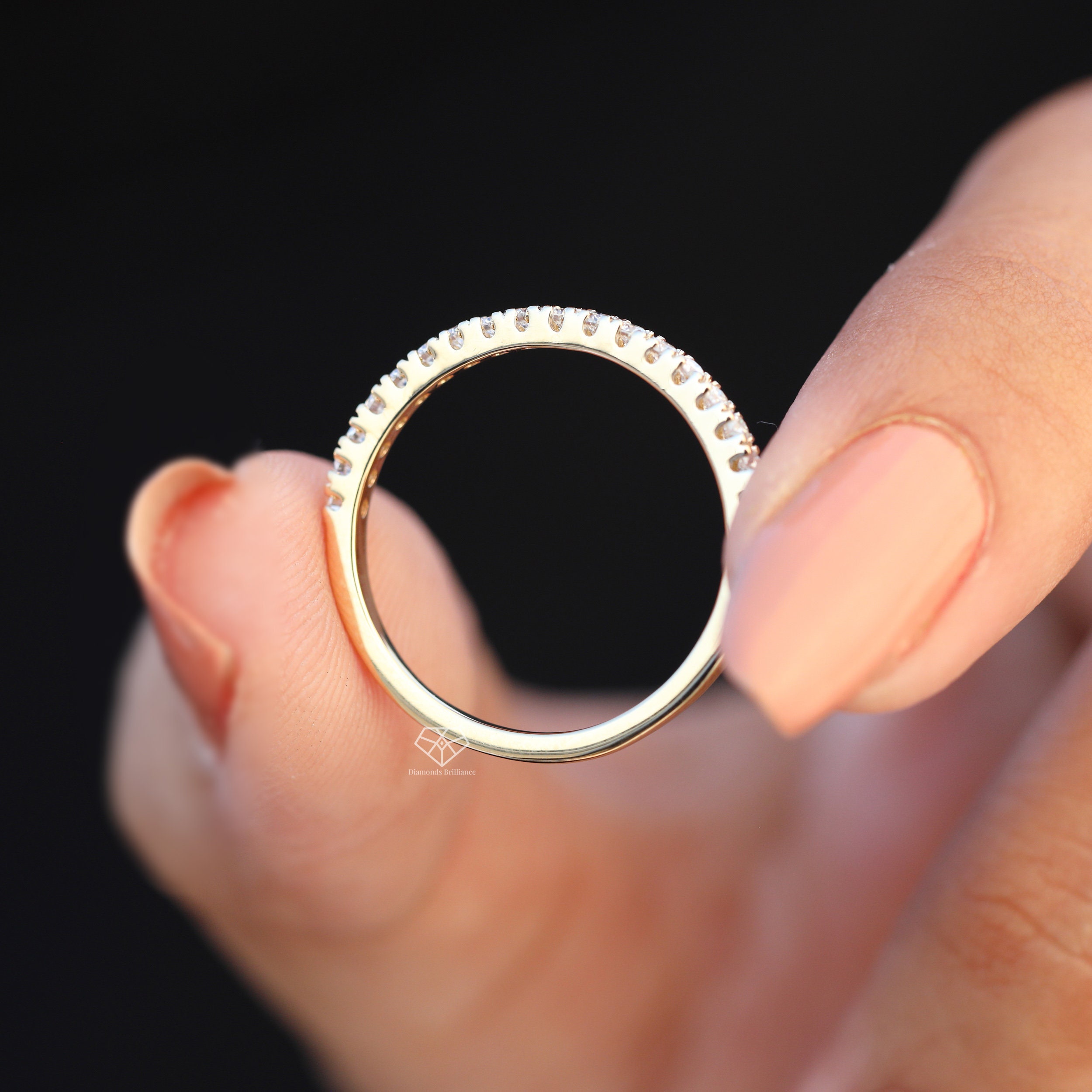1.5mm Round Cut Moissanite Diamond Wedding Band, 14k Solid Yellow Gold ...