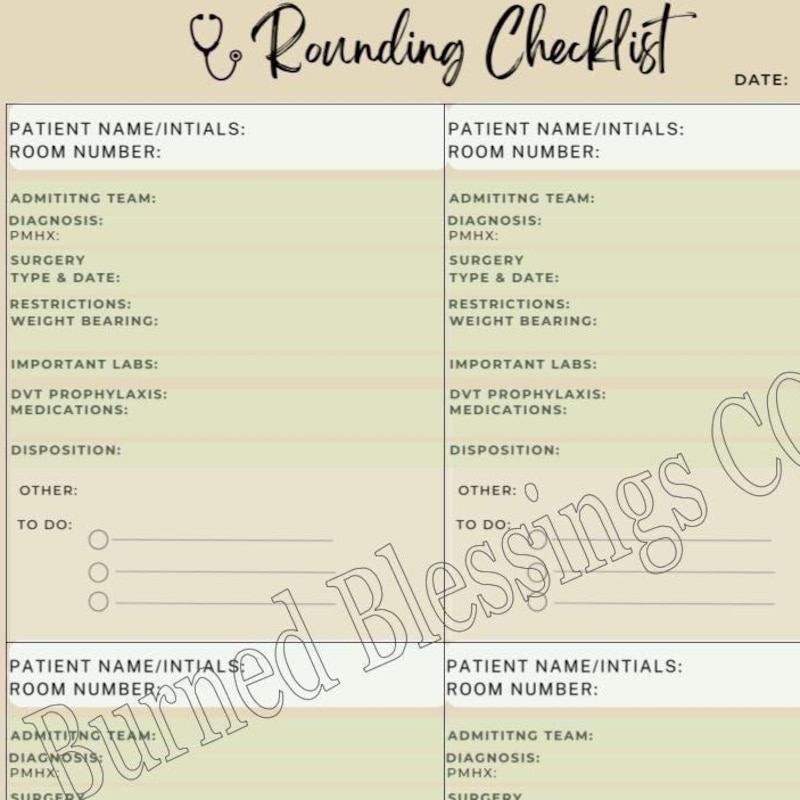 Rounding Checklists Nursing Rounds Template - Etsy