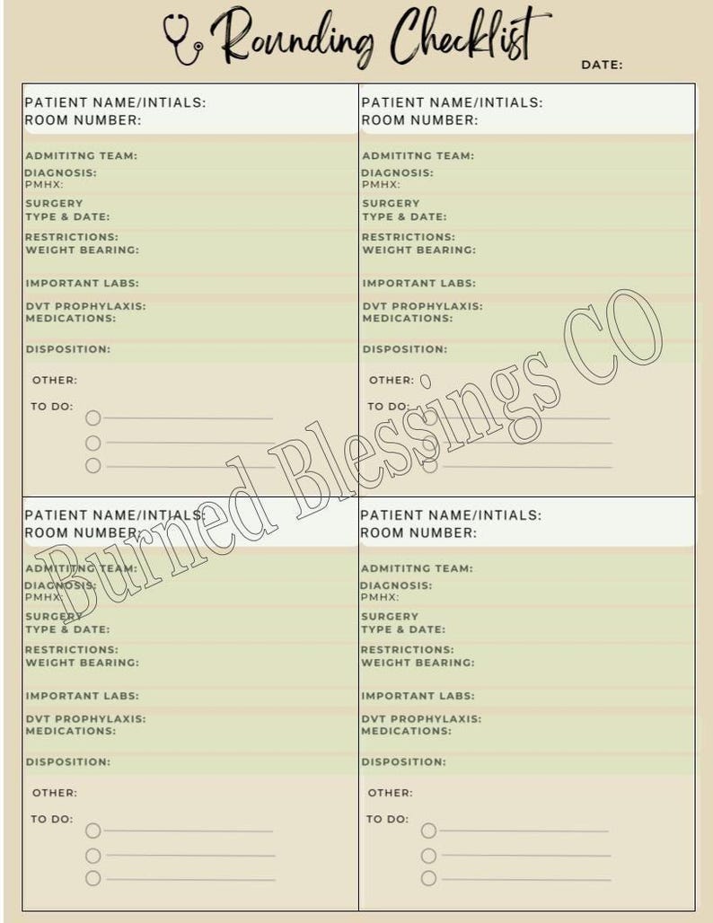 Inpatient Medical Rounding Sheet | Made Simple | Great for Medical and ...