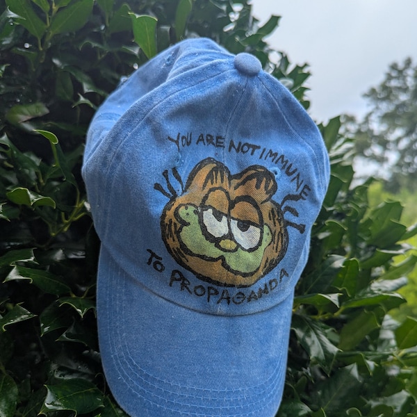 Hand Painted Garf Slogan Hat | acrylic paint on cotton hats | One of A Kind Design Garf Propaganda