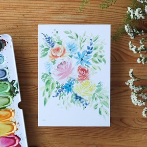 Carte postale bouquet de fleurs | Aquarelle | A6 | Impression d'art