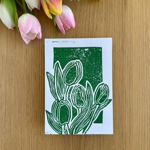 Linogravure originale tulipes | Carte postale | A6 | Impression d'art