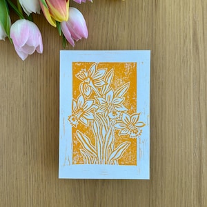 Originele linosnede narcissen | Ansichtkaart | A6 | Kunstdruk