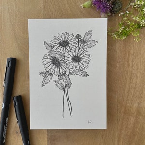 Postkarte Margeriten | Fineliner | A6 | Kunstdruck