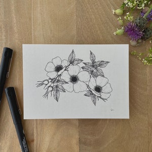 Postkarte Hundsrose | Fineliner | A6 | Kunstdruck