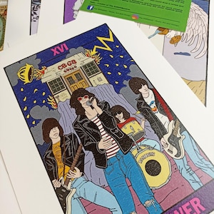 Stampa artistica dei tarocchi rock - Stampa artistica dei tarocchi rock dei Ramones - Stampa artistica dei tarocchi rock della Tower - Stampa artistica dei tarocchi - Illustrazione della leggenda del rock
