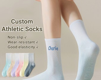 Custom Athletic Socks for Women, Pilates Grip Socks, Embroidered Name Socks, Personalized Yoga Socks, Non Slip Barre Socks, Gifts for Her