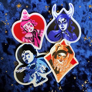 Pegatinas de payaso / Joker Playing Cards Vinilo pegatina / Heart Diamond 3" pegatinas / Spade Club Drag Payaso pegatinas conjunto de 4
