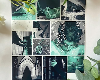 Czarny wydruk artystyczny Regulus | Estetyka zielona, era Maruders (8x10)