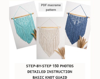 Macrame Pattern PDF with photos beginner macrame wall hanging pattern macrame tutorial DIY instructions Knot Guide