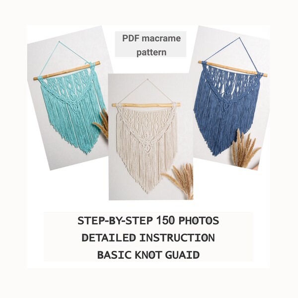 Macrame Pattern PDF with photos beginner macrame wall hanging pattern macrame tutorial DIY instructions Knot Guide