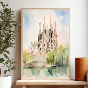Barcelona Watercolor Print, Barcelona Art Print, Sagrada Familia Print, Spain Painting, Fine Art Print