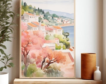 Greece Print, Greek Island Painting, Naxos Art Print, Vibrant Watercolor, Greece Travel Poster, Greek Island Print, Giclee Print