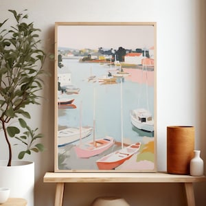 Hafen Malerei, Neu England Hafen, Boote im Hafen, Fischerdorf, Neu England Hafen Malerei, Giclée-Druck