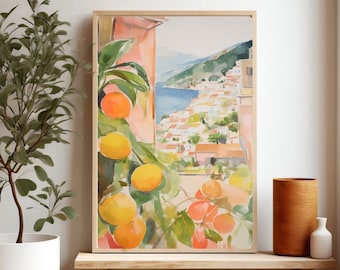 Amalfi Art print, Italy Wall Art, Amalfi coast Painting, Lemon Tree Print, Mediterranean Print, Giclee Print