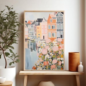 Amsterdam Wall Art Print,Amsterdam city Print,  Colorful Amsterdam Illustration, Amsterdam Travel Poster, Giclee Print