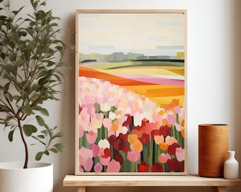 Tulip Field Painting, Abstract Floral Print, Vibrant Flower Painting, Floral Wall Art, Tulip Print,Giclee Print