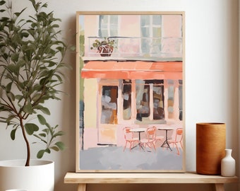 Paris Cafe Painting, French bistro Print, France Cafe Wall Art,  Colorful Watercolor, France Travel Poster, Giclee Print