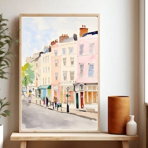 London Street Print, Notting Hill Watercolor Painting, Colorful  Houses in London Print, London Poster, London Wall Art, Giclee Print