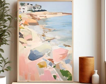Coastal Abstract Landscape Print, Abstract Ocean Painting, Beach Watercolor Painting, Modern Beach House Decor,  Fine Art Giclee Print