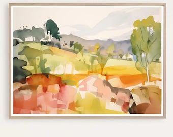 Colorful Abstract Landscape Painting, Large Landscape Art Print, Modern Wall Art, Contemporary Art, Giclee Print