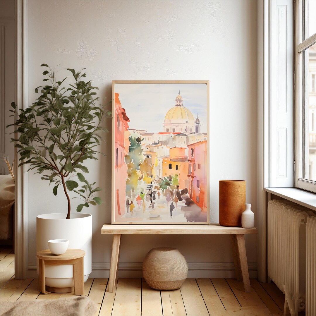 Rome Watercolor Painting, Italy Print, Colorful Rome Wall Art, Rome ...