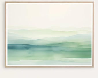 Abstract Ocean Print, Watercolor Seascape, Minimalist Coastal Painting, Aqua Ocean print, Beach House Decor, Fine art Giclee Print