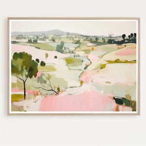 Pink Abstract Landscape, Mediterranean Wall Art, Landscape Painting, Large Landscape Art Print, Contemporary Art, Giclee Print