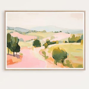 Abstract Wall Art, Landscape Painting, Colcorful Landscape Art Print, Pink Modern landscape, Contemporary Art, Giclee Print