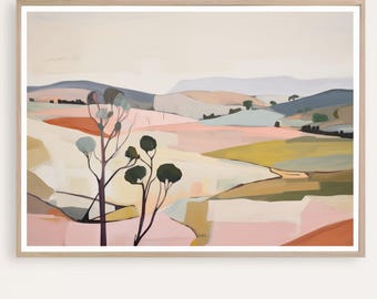 Abstract Landscape Print, Large Landscape Painting, Pink Wall Art, Contemporary Art, Giclee Print