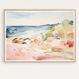 Large Abstract Coastal Landscape, Beach Art Print, Watercolor Painting, Pastel Beach print, Modern Wall Art, Giclee Print