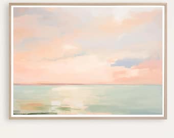 Impresión de atardecer en el océano, arte abstracto costero, paisaje marino, arte mural marino, impresión giclée minimalista del mar