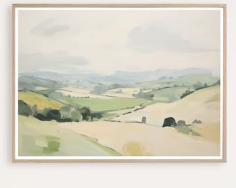 Abstract Landscape Print, Spring Landscape Painting, Green Wall Art, Soft Tones Landscape, Contemporary Art, Giclee Print