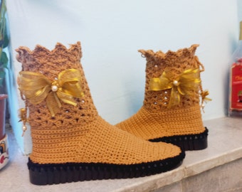 Handmade Knitted Boots 2024,light summer boots,summer dress shoes,   Women Boots,Perfect For Spring,Stylish Look,a gift for mom,crochet shoe
