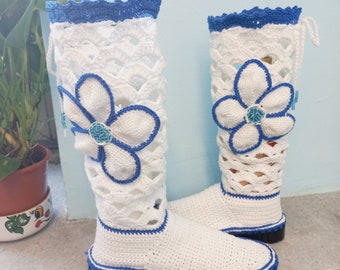 Crochet Women's, Boots knee, aesthetic shoe, Crochet Boots, Crafterly Boots, Perfect for Summer, Perfect for Spring, a gift for her