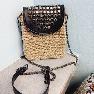 Crochet Crossbody Phone Bag: Studded Mini Evening Bag