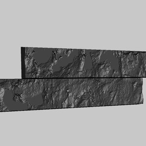 May include: Three rectangular stone tiles stacked on top of each other. The tiles are a dark gray color and have a rough, textured surface.