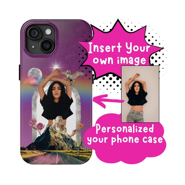 Personalized iPhone Case, Custom Unicorn Photo Collage, Picture Phone Cover, Unique Artisanal Tech Style, Trendy Aesthetic Gadget Design