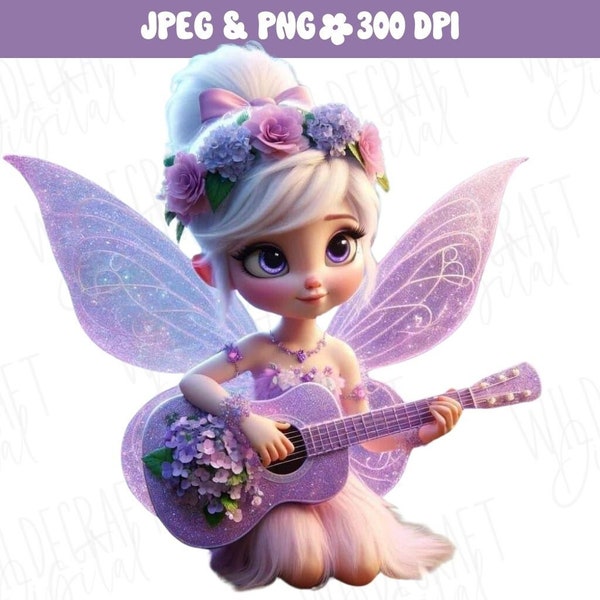 Magical Musical Fairy Image Enchanting Fairy Playing Guitar Magical Flower Wall Decor for Children's Bedroom Whimsical Party Invitation