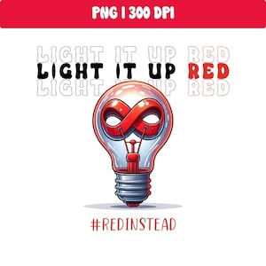 Light It Up Red Light Bulb PNG Image Instant Download Autisme Acceptatie Clipart voor Tee Hoodie voor Crafting Disability Support #RedInstead
